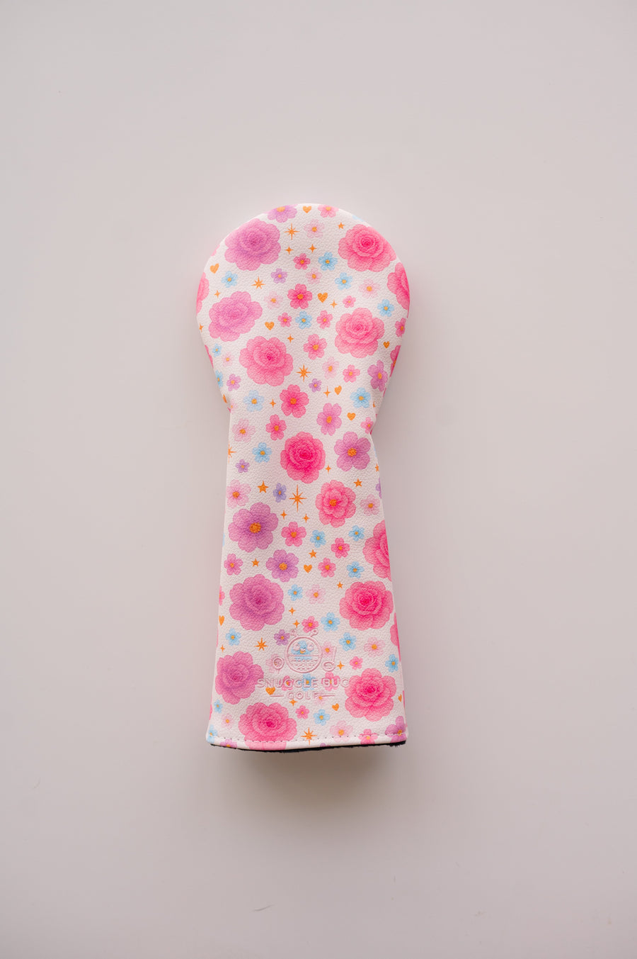 Snuggle Bug Golf Starlight Bloom fairway headcover featuring pink and lavender roses, daisies, and stars on eco-leather.