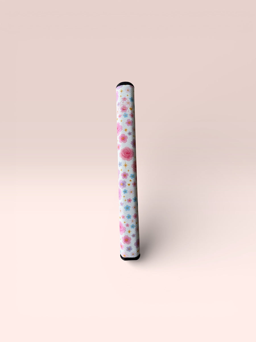 Snuggle Bug Golf Starlight Bloom putter grip featuring a lavender rose, daisy, and gold star print on EVA foam.