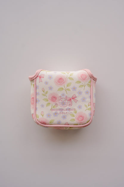 Snuggle Bug Golf Whisper Rose mallet putter headcover in textured eco-leather with pink floral print and magnetic seal.